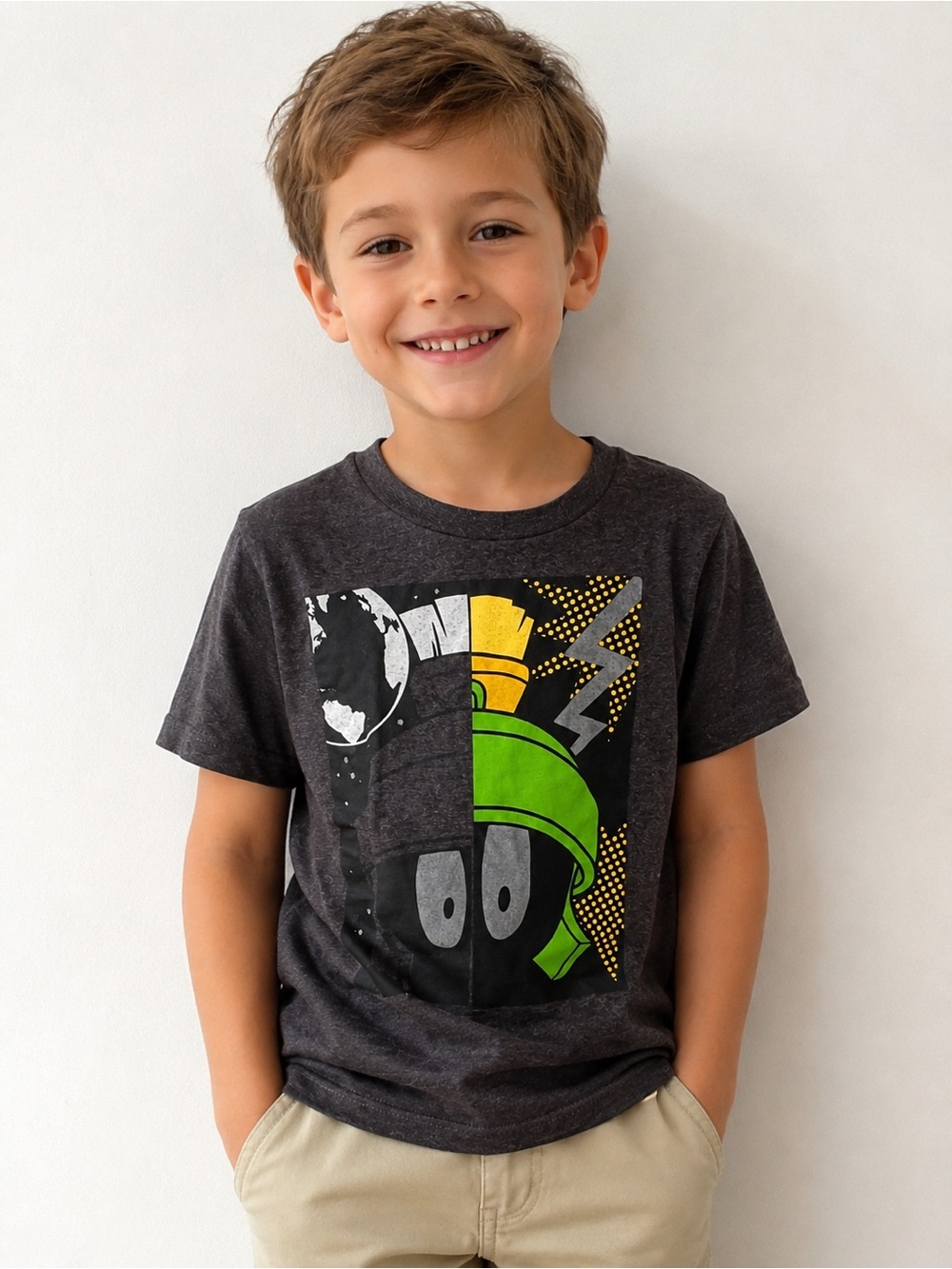 Boys Short-Sleeve Marvin the Martian Graphic Tee - Charcoal with Green Accent